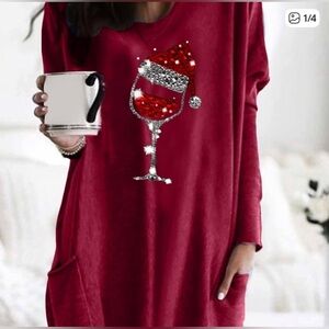 Red Wine Glass Christmas Sweater Dress